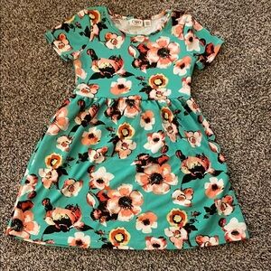 Cato Beautiful Girls Floral Dress in Turquoise and Peach Flowera